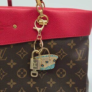 Authentic Louis Vuitton Lock & Key with unbranded Rhinestone Bag Keycharm